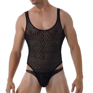 Men's Sexy See-through Mesh Sleeveless Bodysuit / Erotic High Cut Round Neck Gay Underwear - EVE's SECRETS